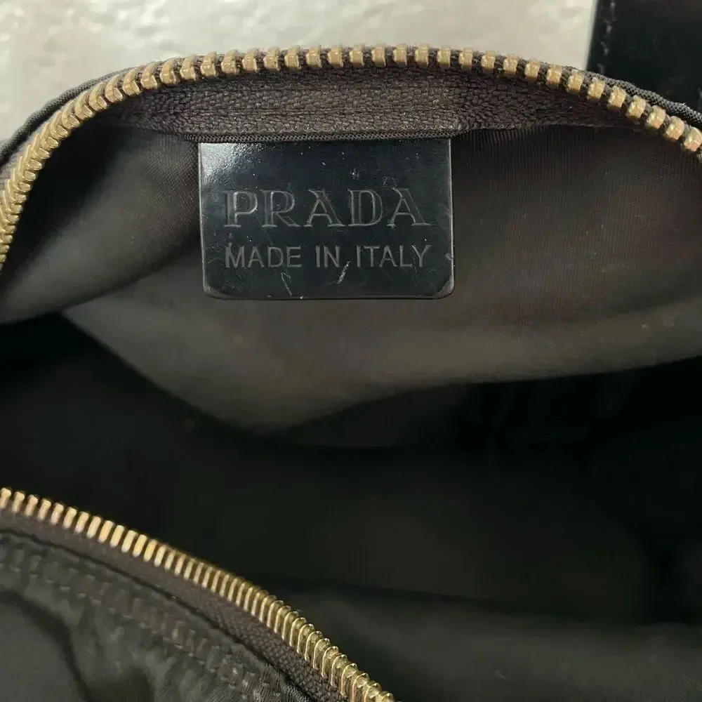 Prada black nylon duffle satchel bag